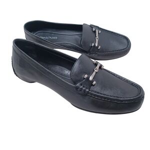 Donald Pliner Filo Black Leather Bit Loafers Womens 12M Driving Flats Silver Bit